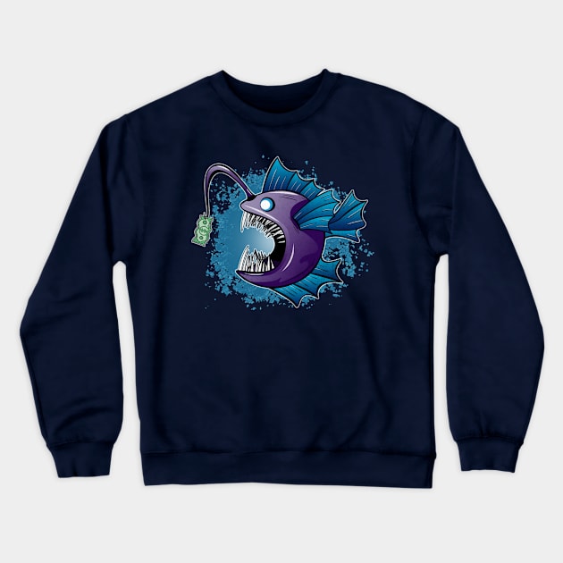 Grunge Anglerfish Dollar Fishing Crewneck Sweatshirt by PawkyBear